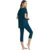 imageWiWi Womens Pajama Set 2 Piece Short Sleeve Tunic Top Capri Leggings Sleepwear Soft Pjs Viscose from Bamboo SXXLPeacock Blue