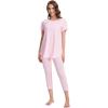 imageWiWi Womens Pajama Set 2 Piece Short Sleeve Tunic Top Capri Leggings Sleepwear Soft Pjs Viscose from Bamboo SXXLPink