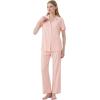 imageWiWi Womens Short Sleeve Pajama Set Button Down Sleepwear Soft Bamboo Viscose Loungewear with Pockets 2 Piece PJ SXXLAcream Pink
