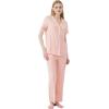 imageWiWi Womens Short Sleeve Pajama Set Button Down Sleepwear Soft Bamboo Viscose Loungewear with Pockets 2 Piece PJ SXXLAcream Pink