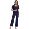 imageWiWi Womens Short Sleeve Pajama Set Button Down Sleepwear Soft Bamboo Viscose Loungewear with Pockets 2 Piece PJ SXXLAnavy