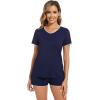 imageWiWi Womens Short Sleeve Pajama Sets Casual V Neck 2 Piece Sleepwear Soft Viscose from Bamboo Shorts Pj Set SXXLNavy