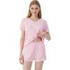 imageWiWi Womens Short Sleeve Pajama Sets Casual V Neck 2 Piece Sleepwear Soft Viscose from Bamboo Shorts Pj Set SXXLPink