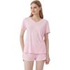 imageWiWi Womens Short Sleeve Pajama Sets Casual V Neck 2 Piece Sleepwear Soft Viscose from Bamboo Shorts Pj Set SXXLPink