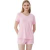 imageWiWi Womens Short Sleeve Pajama Sets Casual V Neck 2 Piece Sleepwear Soft Viscose from Bamboo Shorts Pj Set SXXLPink