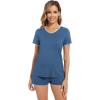 imageWiWi Womens Short Sleeve Pajama Sets Casual V Neck 2 Piece Sleepwear Soft Viscose from Bamboo Shorts Pj Set SXXLPrussian Blue
