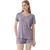 imageWiWi Womens Short Sleeve Pajama Sets Casual V Neck 2 Piece Sleepwear Soft Viscose from Bamboo Shorts Pj Set SXXLPurplish Grey
