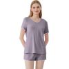 imageWiWi Womens Short Sleeve Pajama Sets Casual V Neck 2 Piece Sleepwear Soft Viscose from Bamboo Shorts Pj Set SXXLPurplish Grey