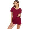 imageWiWi Womens Short Sleeve Pajama Sets Casual V Neck 2 Piece Sleepwear Soft Viscose from Bamboo Shorts Pj Set SXXLWine