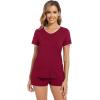 imageWiWi Womens Short Sleeve Pajama Sets Casual V Neck 2 Piece Sleepwear Soft Viscose from Bamboo Shorts Pj Set SXXLWine