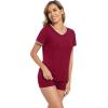 imageWiWi Womens Short Sleeve Pajama Sets Casual V Neck 2 Piece Sleepwear Soft Viscose from Bamboo Shorts Pj Set SXXLWine