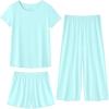 imageWiWi 3 PCS Pajamas for Women Set Short Sleeve Pajama Sets Capri and Shorts Pj Sets Soft Bamboo from Viscose Sleepwear SXXLAqua