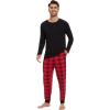 imageWiWi Crew Neck Mens Pajamas Set Viscose from Bamboo Lightweight Sleepwear Long Sleeve Sleep Shirt and Long Pants SXXLBlackred Plaid