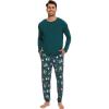 imageWiWi Crew Neck Mens Pajamas Set Viscose from Bamboo Lightweight Sleepwear Long Sleeve Sleep Shirt and Long Pants SXXLDark Greenchristmas Elk on Green