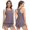 imageWiWi Pajama Set for Women Sexy Sleeveless Tops with Shorts Viscose from Bamboo Soft Ribbed Fabric Racerback Sleepwear SXXLDark Purplish Grey