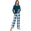 imageWiWi Pajamas for Women Long Sleeve Pajama Set Viscose from Bmaboo Soft Sleep Lounge Set Sleepwear SXXLPeacock BluenavyGreen Plaid