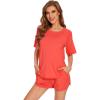 imageWiWi Pajamas for Women Short Sleeve Top with Shorts Viscose from Bamboo Pajama Set Cooling Sleepwear SXXLAcoral