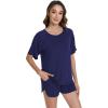 imageWiWi Pajamas for Women Short Sleeve Top with Shorts Viscose from Bamboo Pajama Set Cooling Sleepwear SXXLAnavy