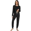 imageWiWi Pajamas set for WomenViscose from Bamboo Long Sleeve Pajama Sets Crew Neck Pj with Joggers Comfy Loungewear SXXLBlack