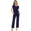 imageWiWi Soft Pajama Set for Women Raglan Sleeve Viscose from Bamboo Sleepwear Lightweight Loose Pajamas Pjs Sets SXXLNavy
