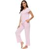 imageWiWi Soft Pajama Set for Women Raglan Sleeve Viscose from Bamboo Sleepwear Lightweight Loose Pajamas Pjs Sets SXXLPink