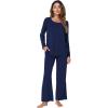 imageWiWi Viscose from Bamboo Pajamas Sets for Women Long Sleeve Sleepwear Soft V Neck Top with Pants Plus Size Pjs S4XBnavy