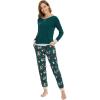 imageWiWi Viscose from Bamboo Womens Pajama Set Crew Neck Soft LongSleeve Top  Yoga Pants Sets with Pocket SXXLDark Greenchristmas Elk on Green
