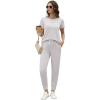 imageWiWi Womens 2 Piece Tracksuits Set with Pockets Scoop Neck Short Sleeve Tops Jogger Pants Lounge Sets Outfits SXXLGrayish White