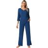 imageWiWi Womens 34 Sleeve Pajamas Set Soft Bamboo Viscose Top with Pants Sleepwear Plus Size Lightweight Pjs S4XBink Blue