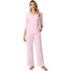 imageWiWi Womens 34 Sleeve Pajamas Set Soft Bamboo Viscose Top with Pants Sleepwear Plus Size Lightweight Pjs S4XBpink