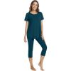 imageWiWi Womens Pajama Set 2 Piece Short Sleeve Tunic Top Capri Leggings Sleepwear Soft Pjs Viscose from Bamboo SXXLPeacock Blue