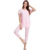 imageWiWi Womens Pajama Set 2 Piece Short Sleeve Tunic Top Capri Leggings Sleepwear Soft Pjs Viscose from Bamboo SXXLPink