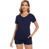 imageWiWi Womens Short Sleeve Pajama Sets Casual V Neck 2 Piece Sleepwear Soft Viscose from Bamboo Shorts Pj Set SXXLNavy