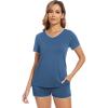 imageWiWi Womens Short Sleeve Pajama Sets Casual V Neck 2 Piece Sleepwear Soft Viscose from Bamboo Shorts Pj Set SXXLPrussian Blue