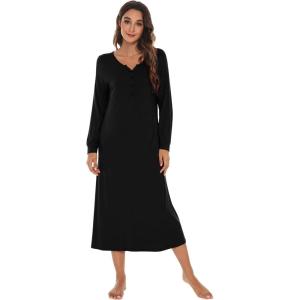 imageWiWi Nightgowns for Women Soft Sleepwear Long Sleeve Nightshirts Pajamas Gown Viscose from Bamboo Pjs SXXLBlack