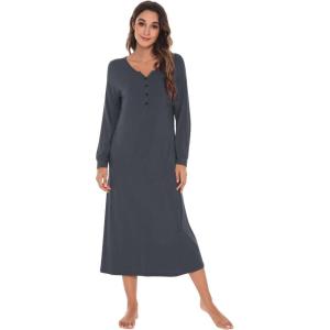 imageWiWi Nightgowns for Women Soft Sleepwear Long Sleeve Nightshirts Pajamas Gown Viscose from Bamboo Pjs SXXLCharcoal