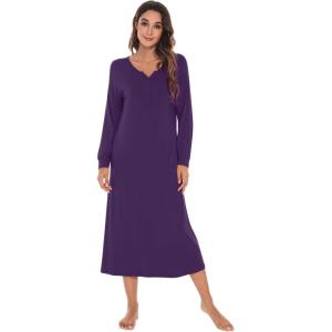 imageWiWi Nightgowns for Women Soft Sleepwear Long Sleeve Nightshirts Pajamas Gown Viscose from Bamboo Pjs SXXLDark Purple