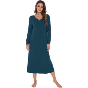 imageWiWi Nightgowns for Women Soft Sleepwear Long Sleeve Nightshirts Pajamas Gown Viscose from Bamboo Pjs SXXLInk Blue