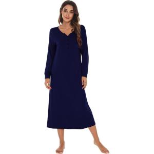 imageWiWi Nightgowns for Women Soft Sleepwear Long Sleeve Nightshirts Pajamas Gown Viscose from Bamboo Pjs SXXLNavy