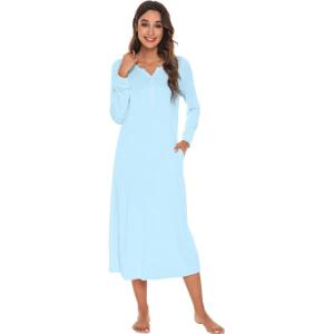 imageWiWi Nightgowns for Women Soft Sleepwear Long Sleeve Nightshirts Pajamas Gown Viscose from Bamboo Pjs SXXLPale Blue