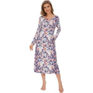 imageWiWi Nightgowns for Women Soft Sleepwear Long Sleeve Nightshirts Pajamas Gown Viscose from Bamboo Pjs SXXLPurpleFloral