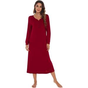 imageWiWi Nightgowns for Women Soft Sleepwear Long Sleeve Nightshirts Pajamas Gown Viscose from Bamboo Pjs SXXLWine Red
