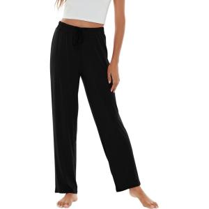 imageWiWi Pajama Pants for Women Viscose from Bamboo Soft Wide Leg Sweatpants Drawstring Bottoms Sleep Pj Pant SXXLAblack