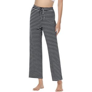 imageWiWi Pajama Pants for Women Viscose from Bamboo Soft Wide Leg Sweatpants Drawstring Bottoms Sleep Pj Pant SXXLAblack Heather Grey Stripe
