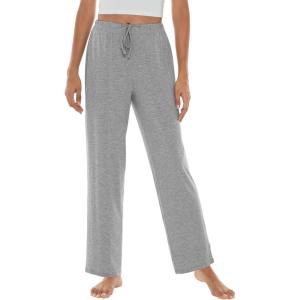 imageWiWi Pajama Pants for Women Viscose from Bamboo Soft Wide Leg Sweatpants Drawstring Bottoms Sleep Pj Pant SXXLAheather Grey