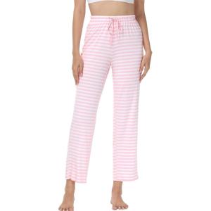 imageWiWi Pajama Pants for Women Viscose from Bamboo Soft Wide Leg Sweatpants Drawstring Bottoms Sleep Pj Pant SXXLApink White Stripe