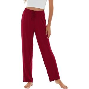 imageWiWi Pajama Pants for Women Viscose from Bamboo Soft Wide Leg Sweatpants Drawstring Bottoms Sleep Pj Pant SXXLAwine Red