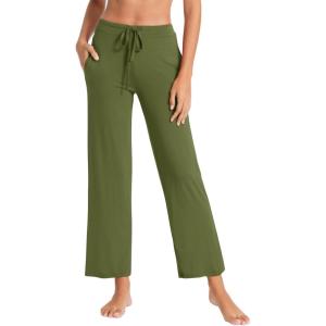 imageWiWi Pajama Pants for Women Viscose from Bamboo Soft Wide Leg Sweatpants Drawstring Bottoms Sleep Pj Pant SXXLBarmy Green