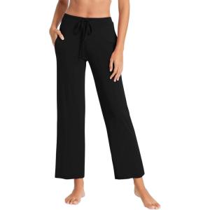 imageWiWi Pajama Pants for Women Viscose from Bamboo Soft Wide Leg Sweatpants Drawstring Bottoms Sleep Pj Pant SXXLBblack