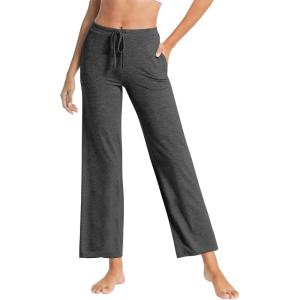 imageWiWi Pajama Pants for Women Viscose from Bamboo Soft Wide Leg Sweatpants Drawstring Bottoms Sleep Pj Pant SXXLBcharcoal Heather